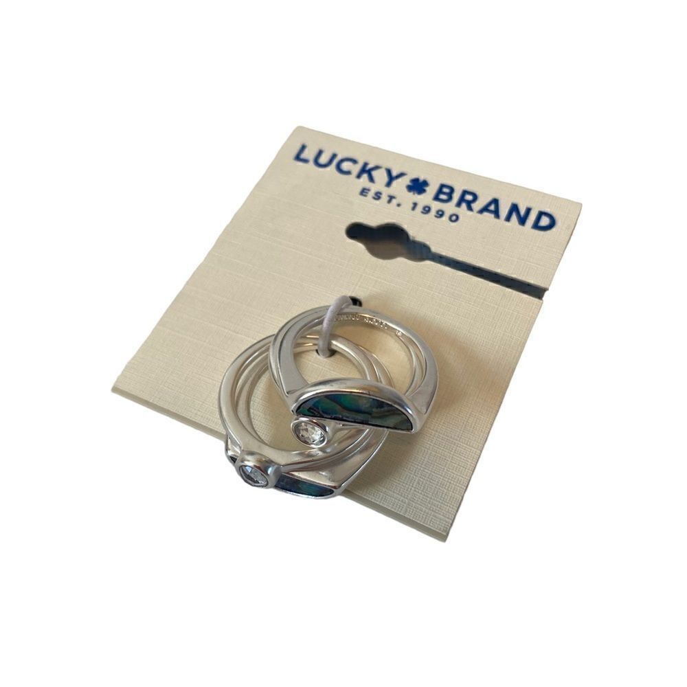 Stack Set Stone Matte Silver Ring Set w/ Faux Abalone - Picture 3 of 5